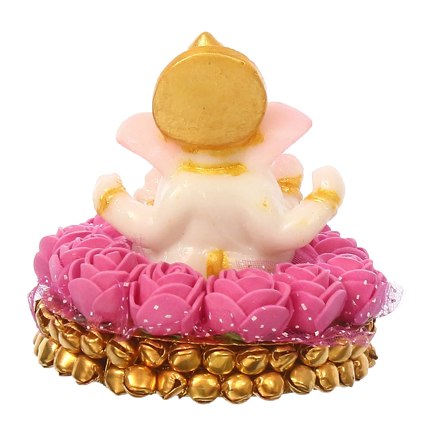 Ecraftindia Lord Ganesha Idol On Decorative Handcrafted Plate With Pink Flowers